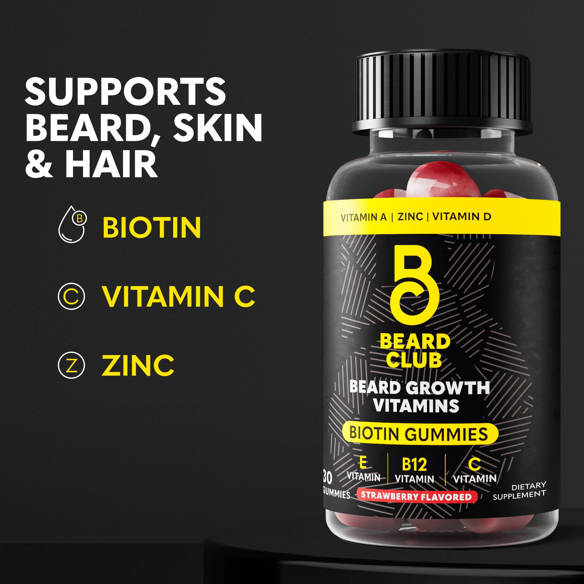 The Beard Club Biotin gominolas, etiqueta clara para dosis diaria