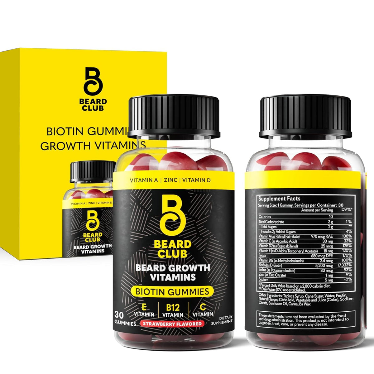 The Beard Club Biotin gominolas para crecimiento de la barba, frasco práctico