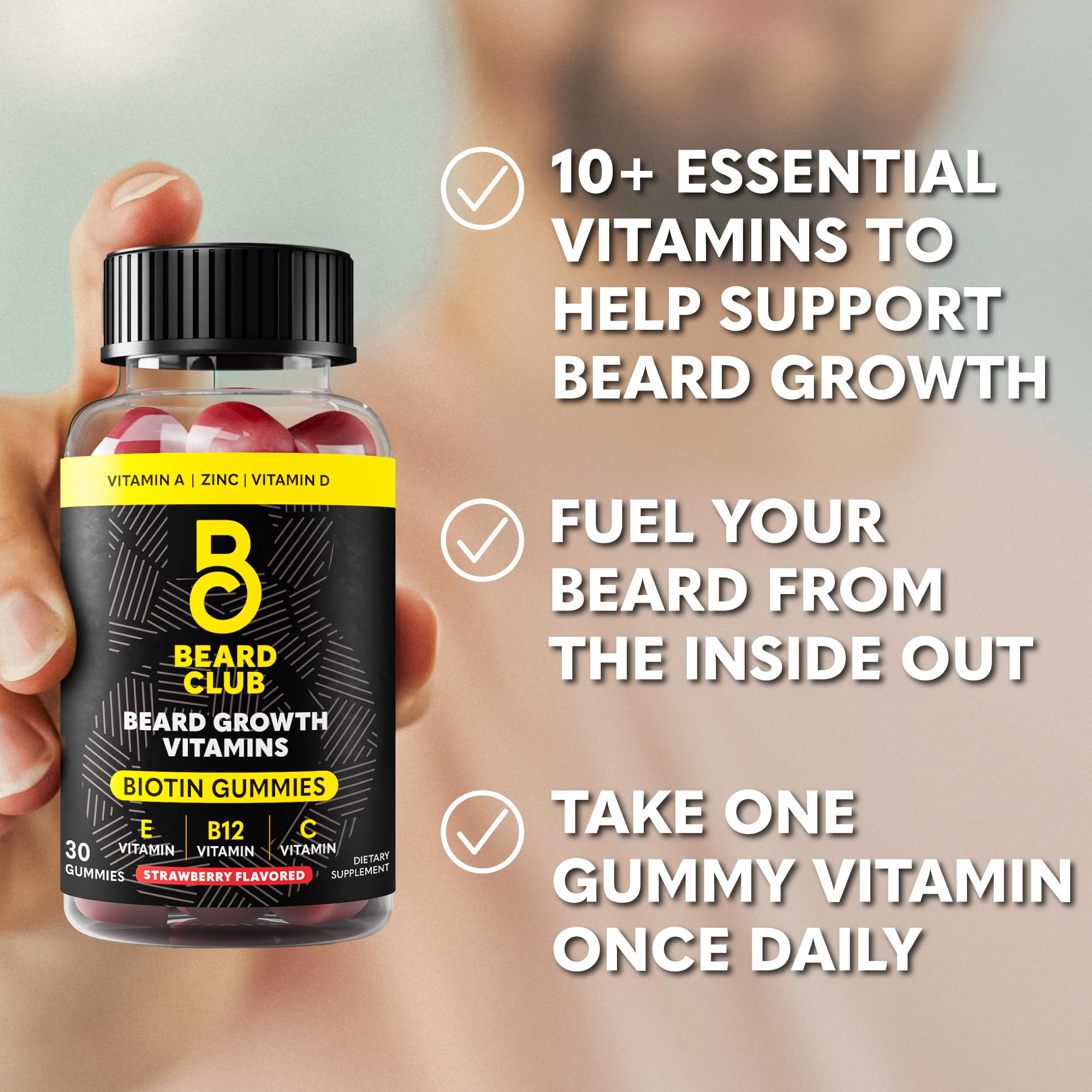 The Beard Club Biotin gominolas sabor fresa, sabor agradable tras cada toma