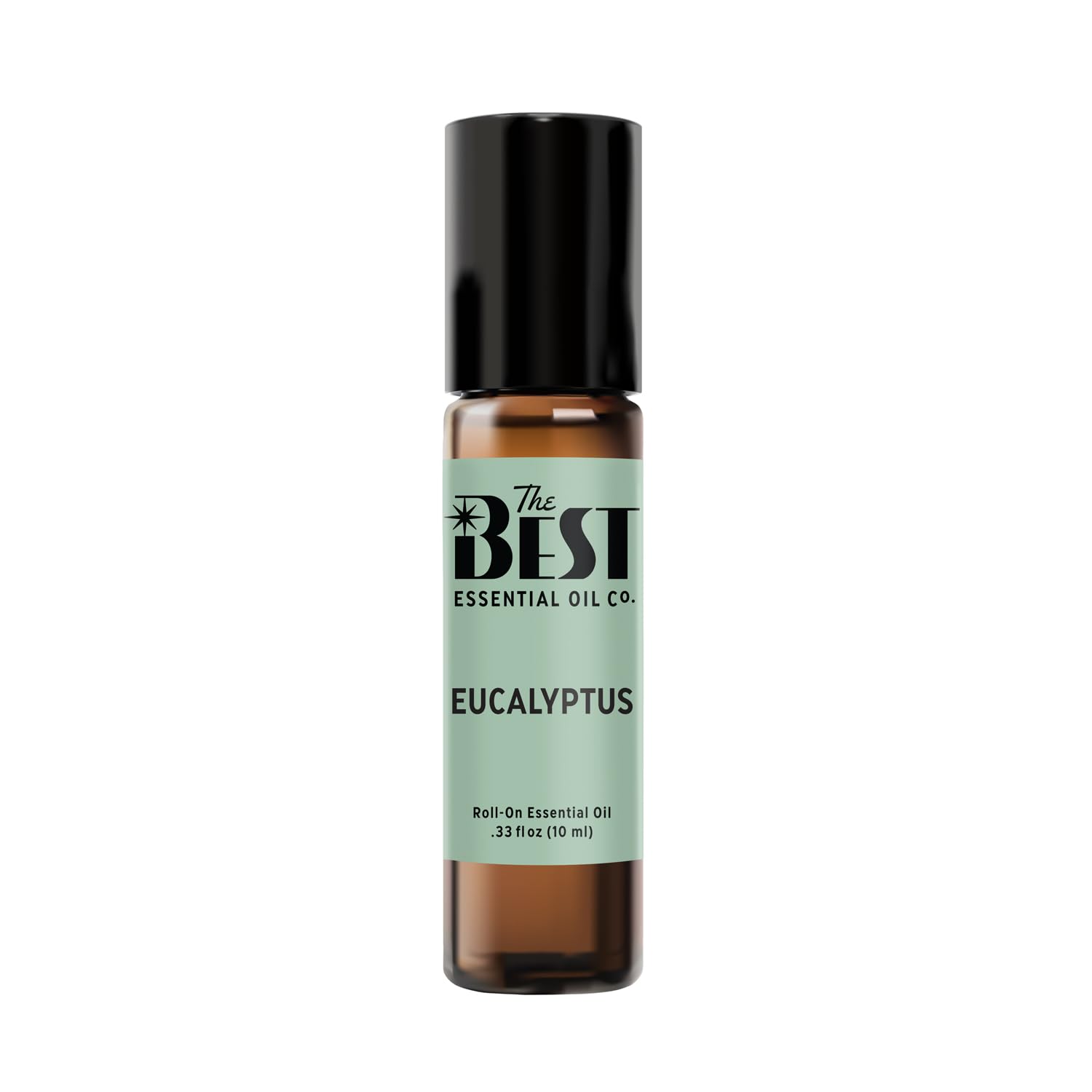 The Best Essential Oil Co roll-on eucalipto en la palma para revitalizar rápidamente.