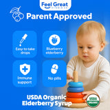 The Feel Great Sambucus etiqueta-organica destaca origen orgánico para niños