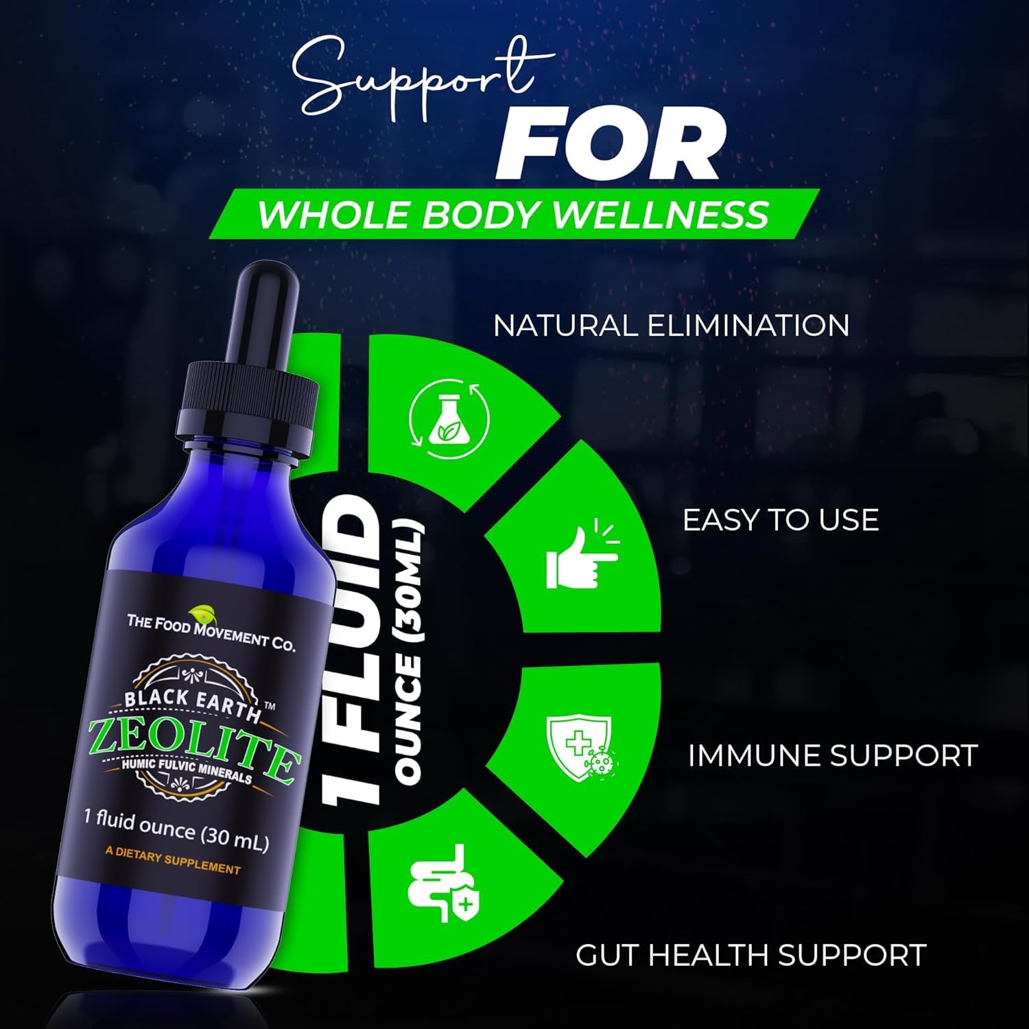 THE FOOD MOVEMENT CO Zeolita Black Earth, envase de 2oz para fácil almacenamiento.