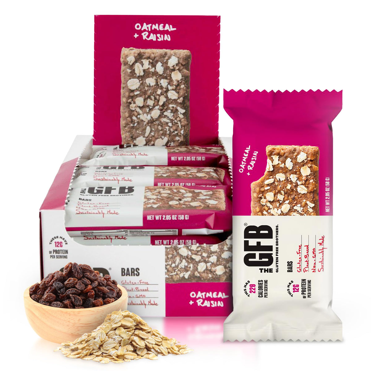 The GFB barras proteína avena pasas barra masticable para merienda rápida y satisfactoria