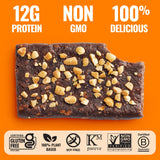 The GFB barra proteina chocolate cacahuete envase portable, ideal para llevar.