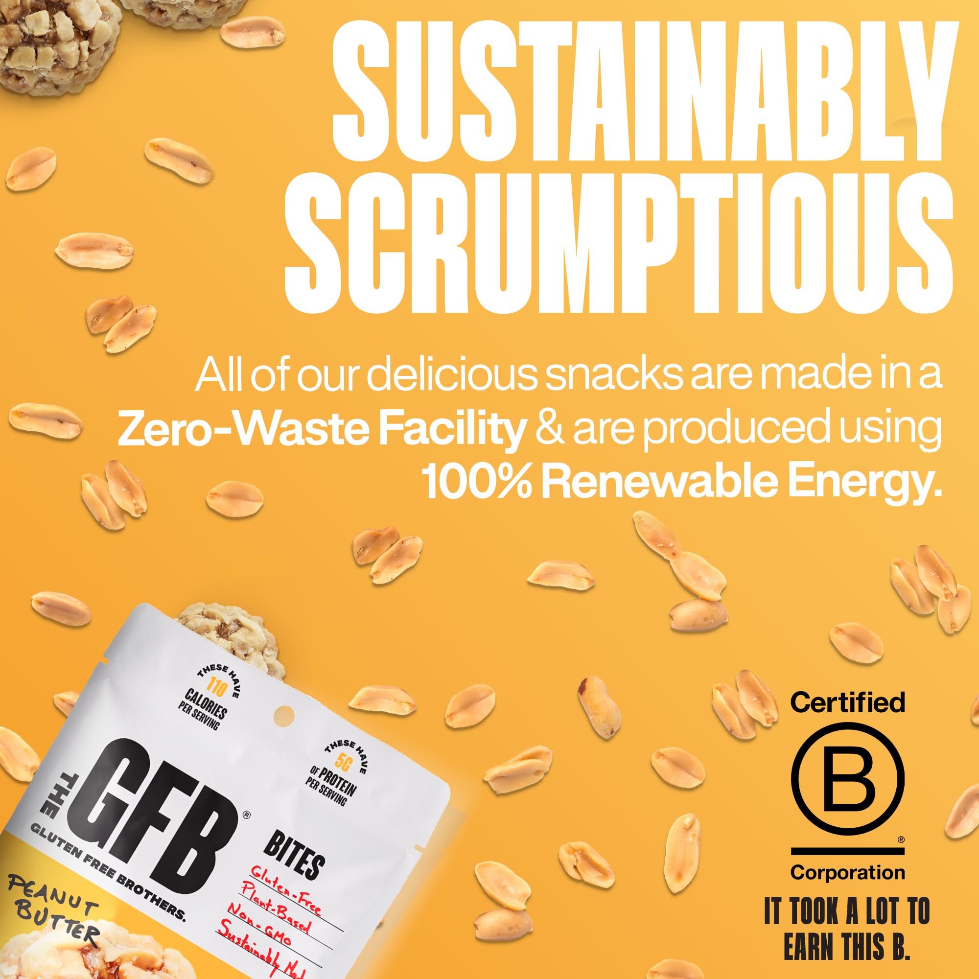 The GFB snacks hechos en EE.UU. con enfoque sostenible.