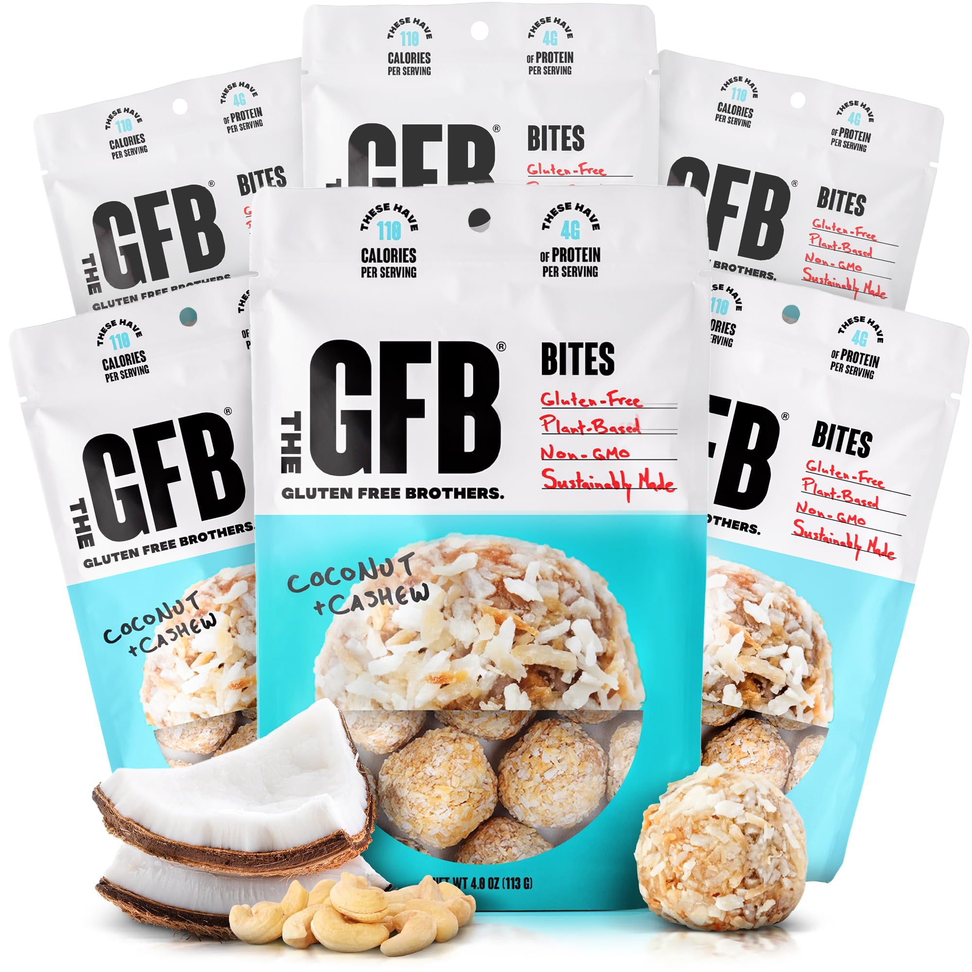GFB bocaditos coco-anacardo: snack proteico vegano con textura cremosa.