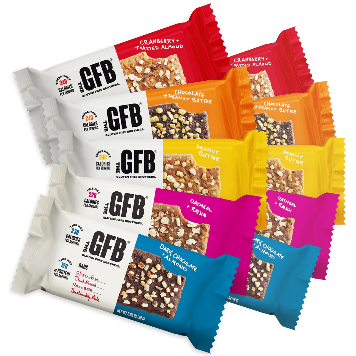 The GFB paquete-variedad-barras proteina: snack práctico con 10 barras para el día.