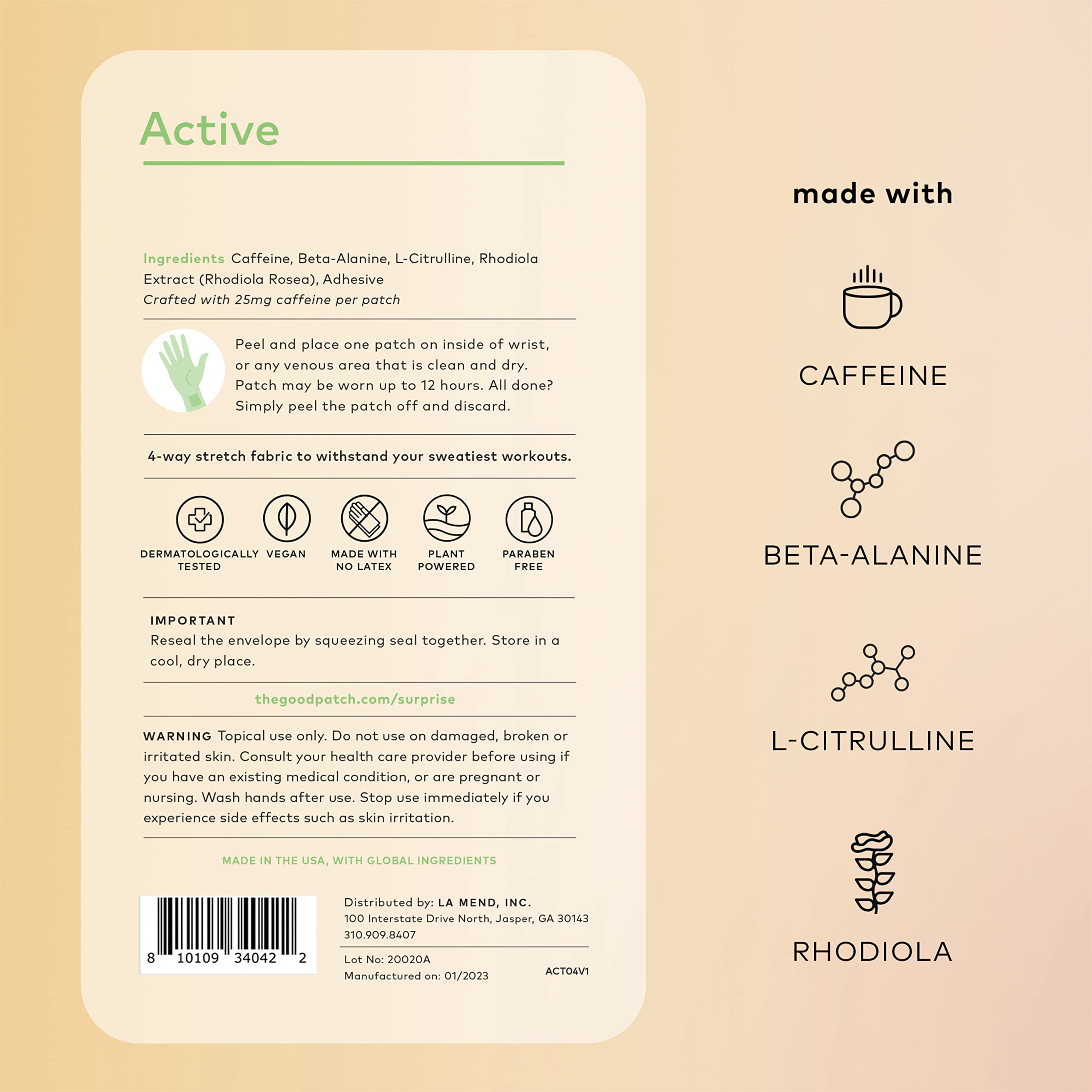 The Good Patch Active Patch: cafeína suave para sostener tus rutinas