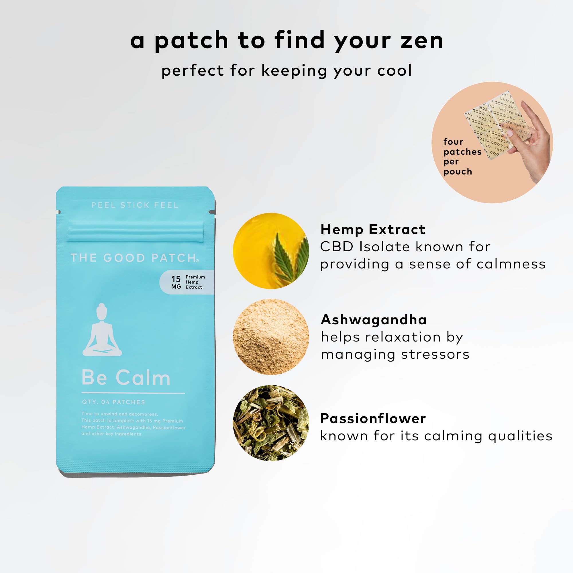 Empaque del Be Calm Patch de The Good Patch con diseño limpio