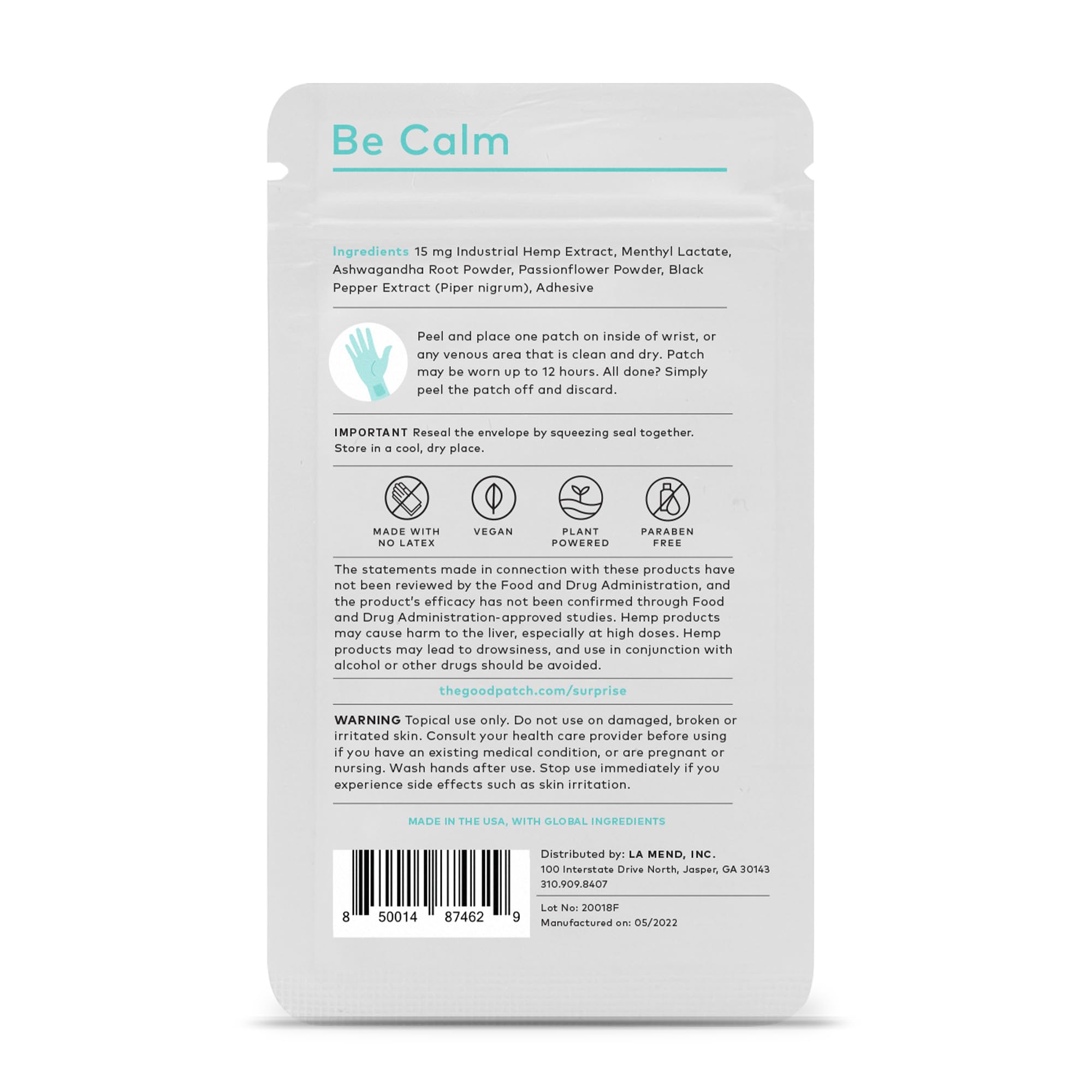 Patch Be Calm de The Good Patch portable en bolsillo para llevar