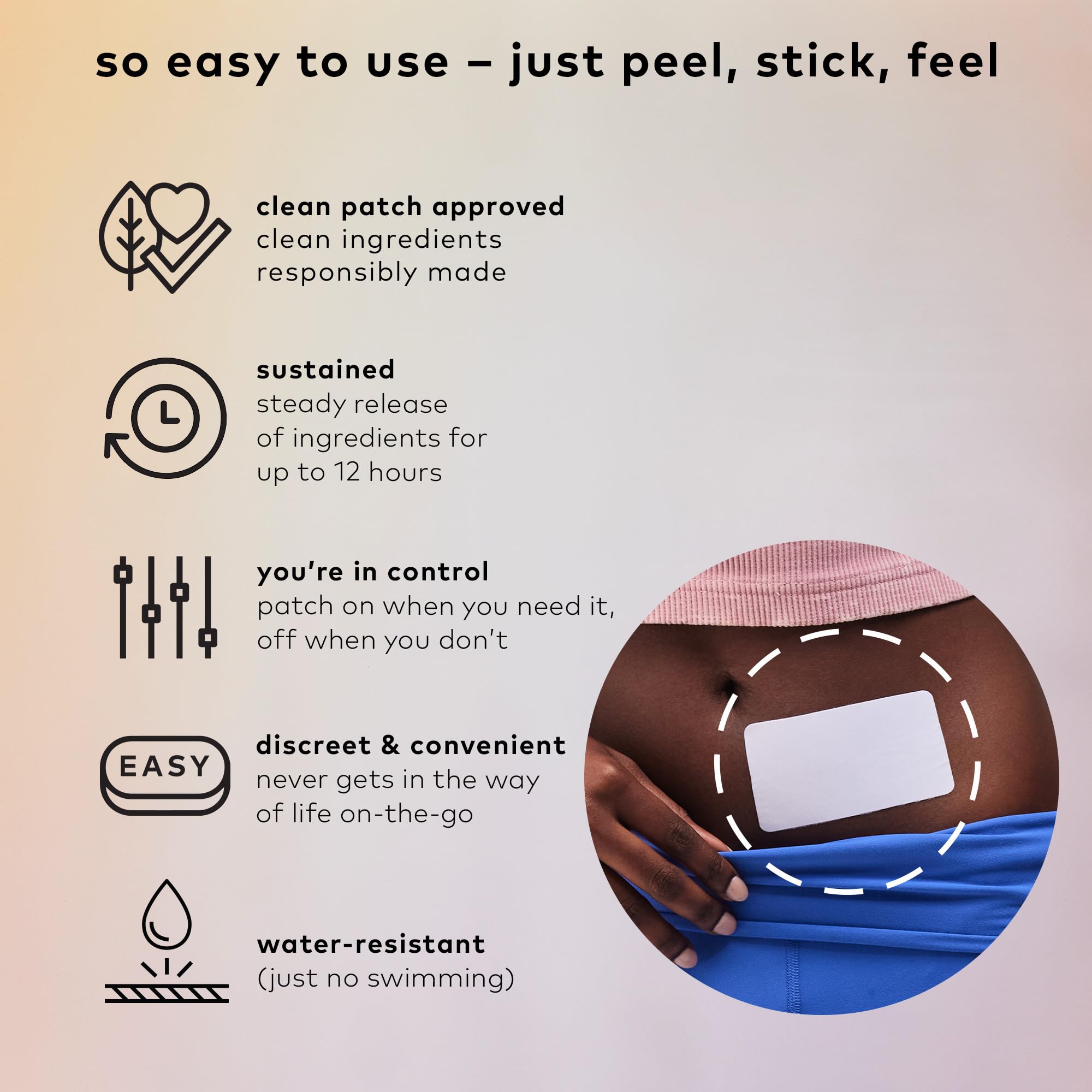 The Good Patch parche ciclo menstrual con diseño discreto para uso diario.