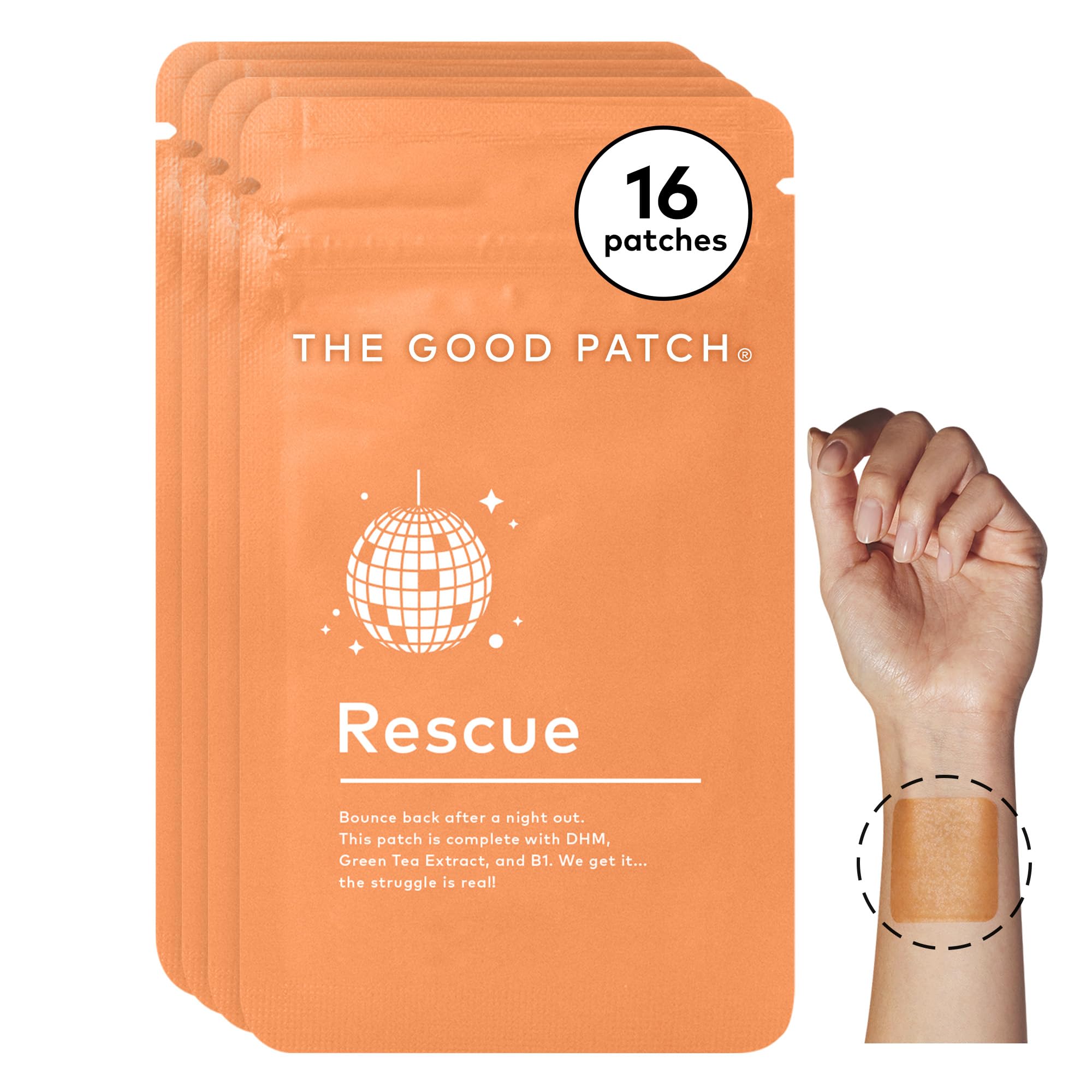 The Good Patch Rescue parche DHM con té verde para recuperación suave tras una noche.