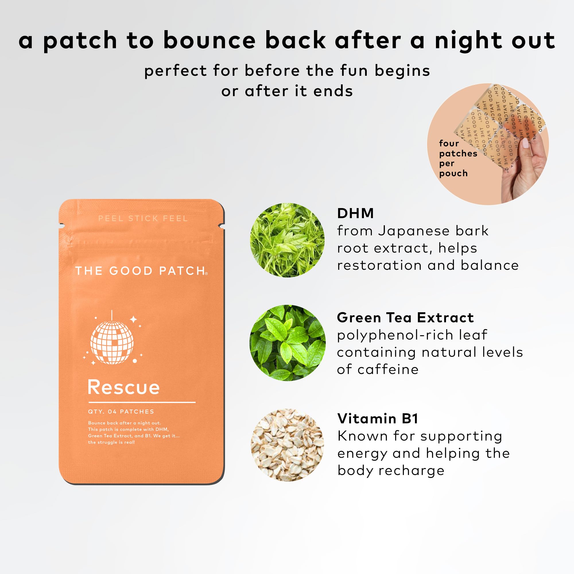 El parche The Good Patch Rescue se puede usar hasta 12 horas para mayor comodidad.