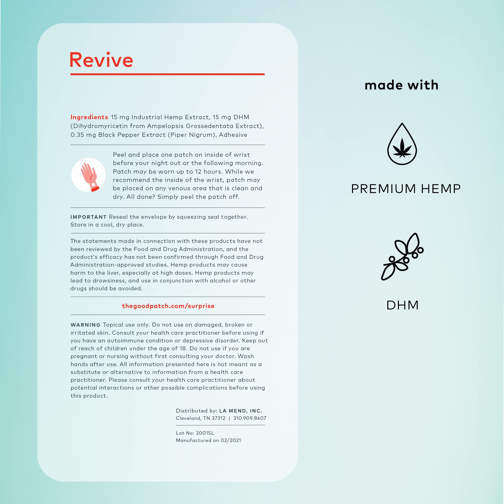 The Good Patch Revive aplicación discreta en la piel para mayor comodidad