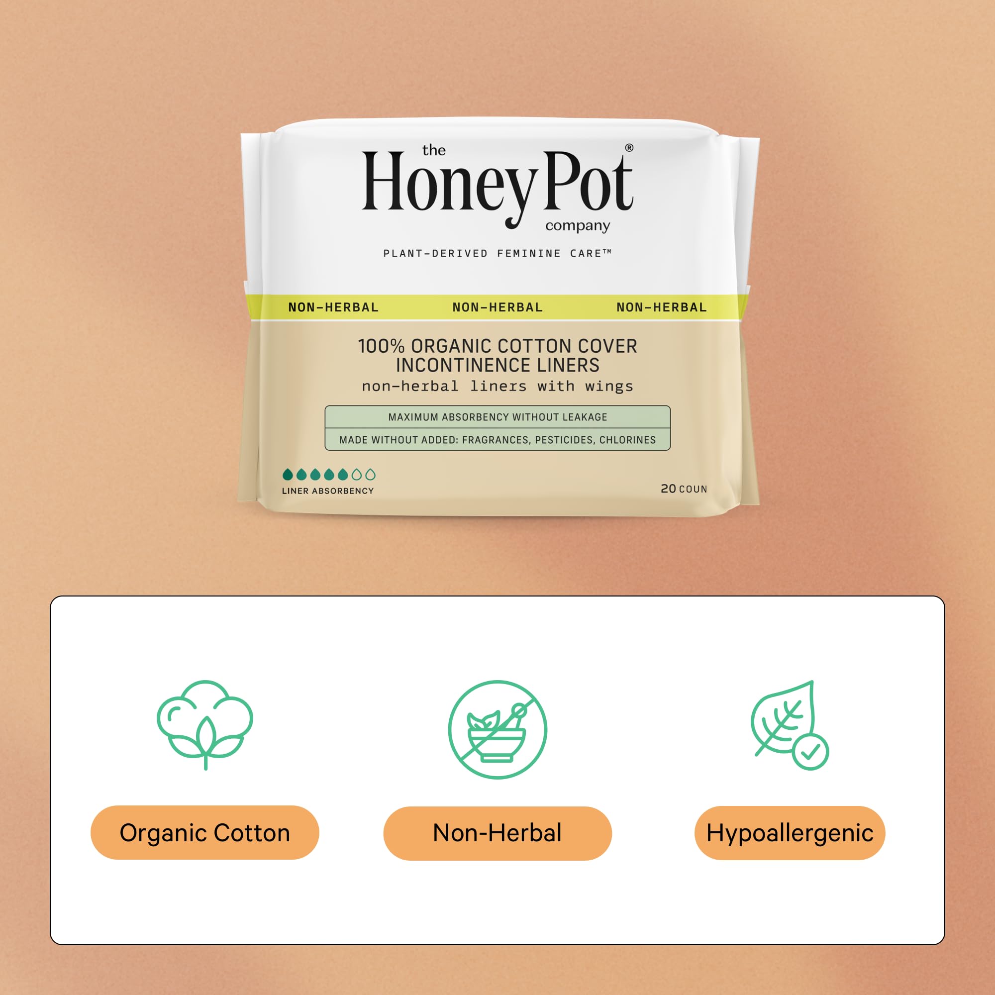 El núcleo pulpa ultra absorbente de The Honey Pot Company mantiene la piel seca.