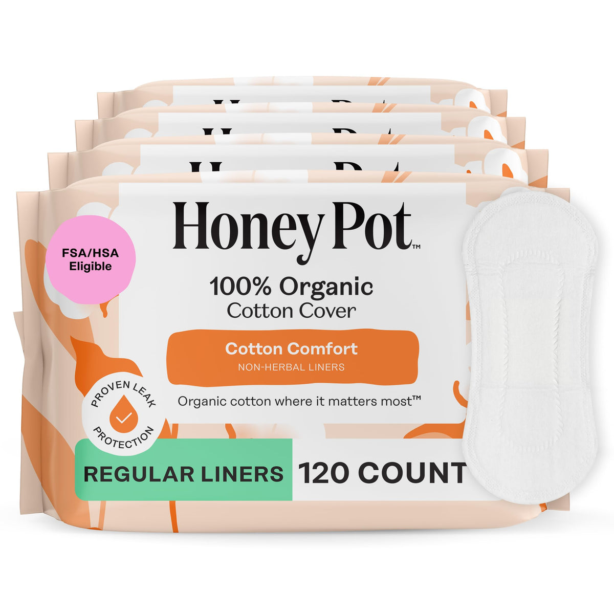 The Honey Pot Company pantiliner sin hierbas con cobertura de algodón orgánico para uso diario.