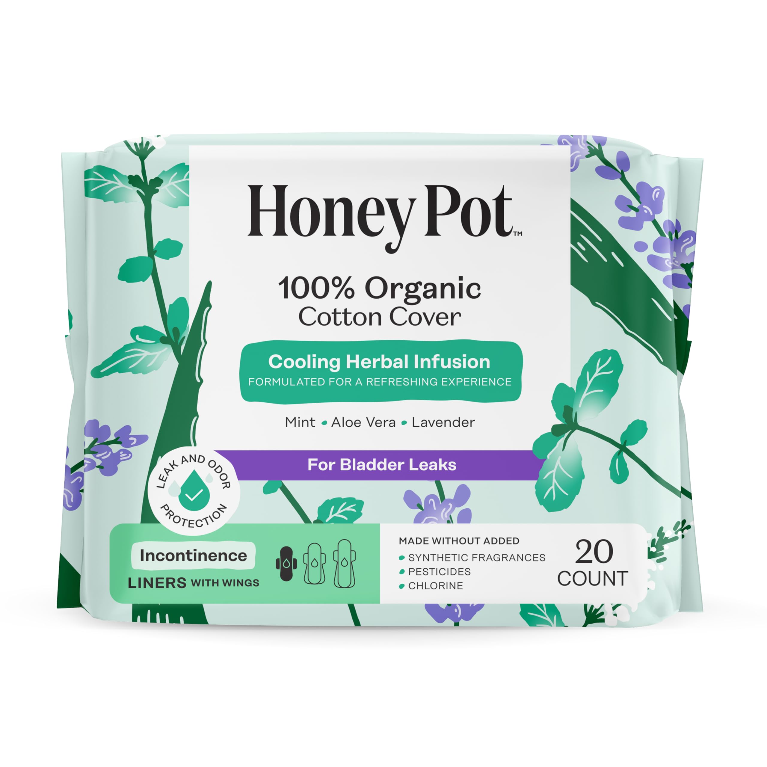 Protector diario herbal lavanda de The Honey Pot Company para frescura diaria