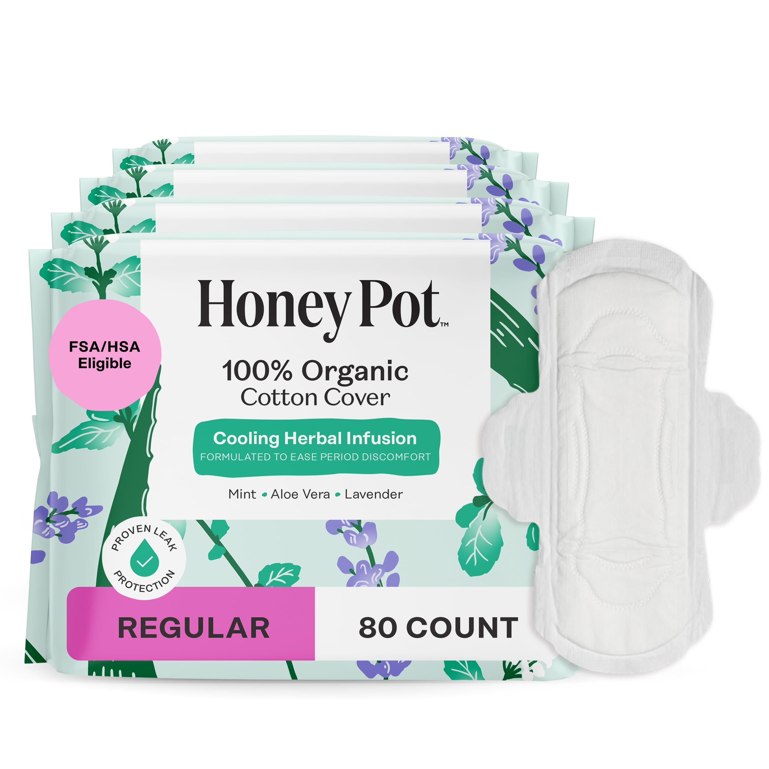 The Honey Pot Company toallas herbales 80ct con alas para protección diaria