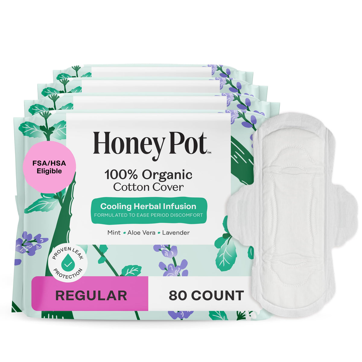 The Honey Pot Company toallas herbales 80ct con alas para protección diaria