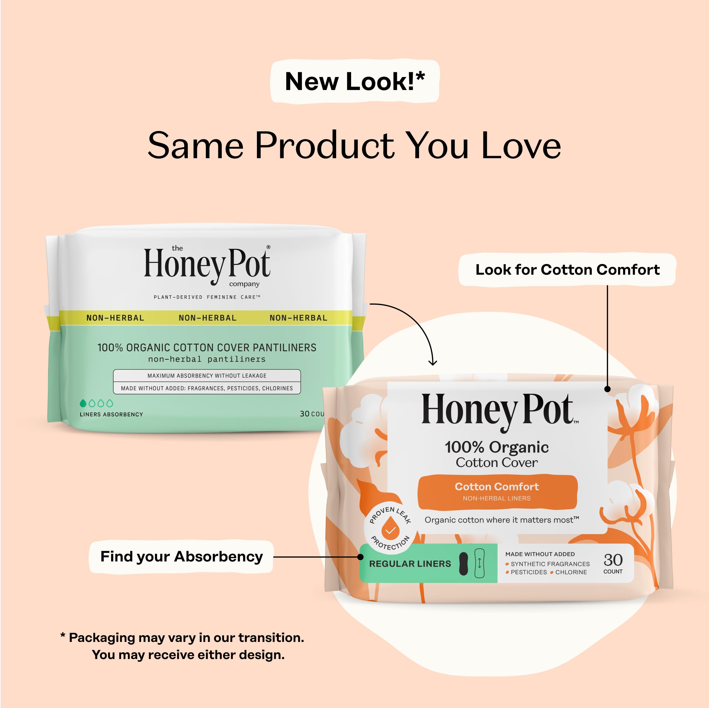 The Honey Pot Non-Herbal pantiliner con cubierta de algodón orgánico suave.