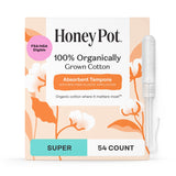 The Honey Pot tampón con núcleo de algodón orgánico ofrece absorbencia superior para días activos