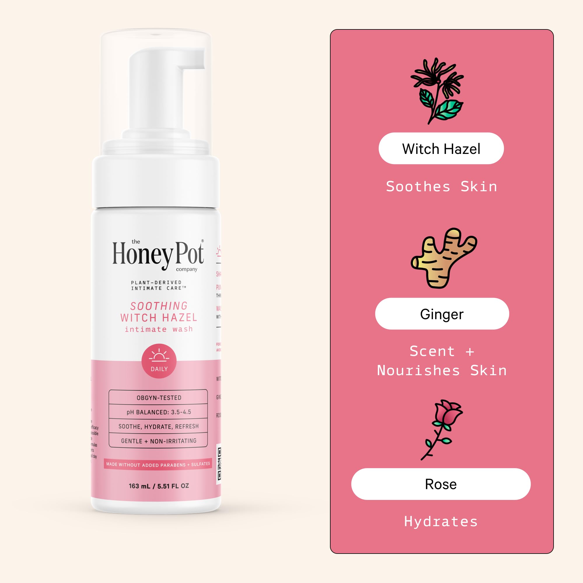 The Honey Pot Witch Hazel Wash: envase práctico para uso diario de higiene íntima.