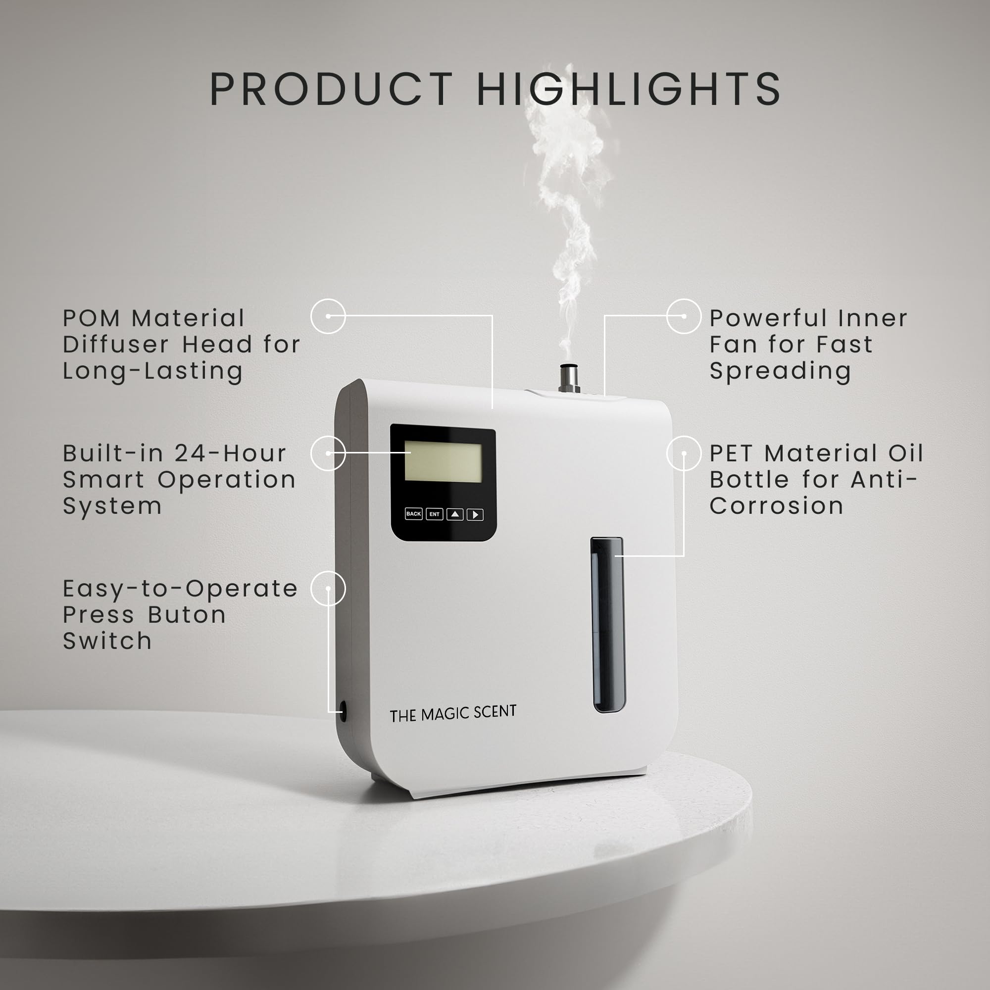 THE MAGIC SCENT incluye boquilla para uso independiente y control óptimo.