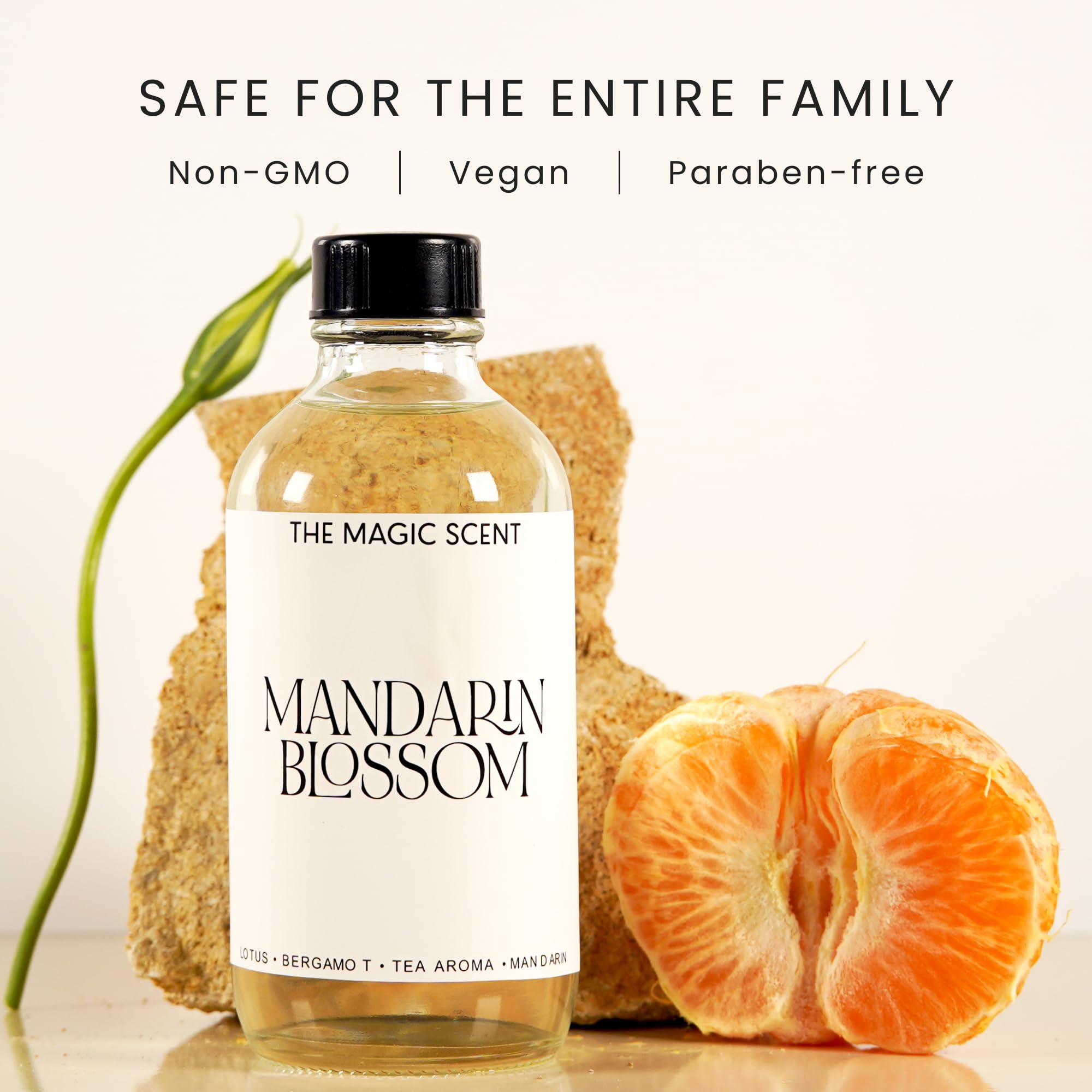 THE MAGIC SCENT primer plano de botella, lujo para difusor.