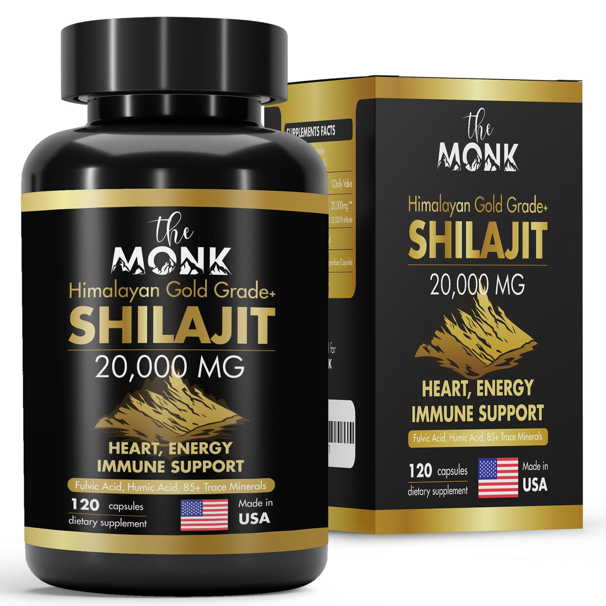 THE MONK Shilajit: botella-capsulas-120, apoyo a la energía sostenida durante el día.
