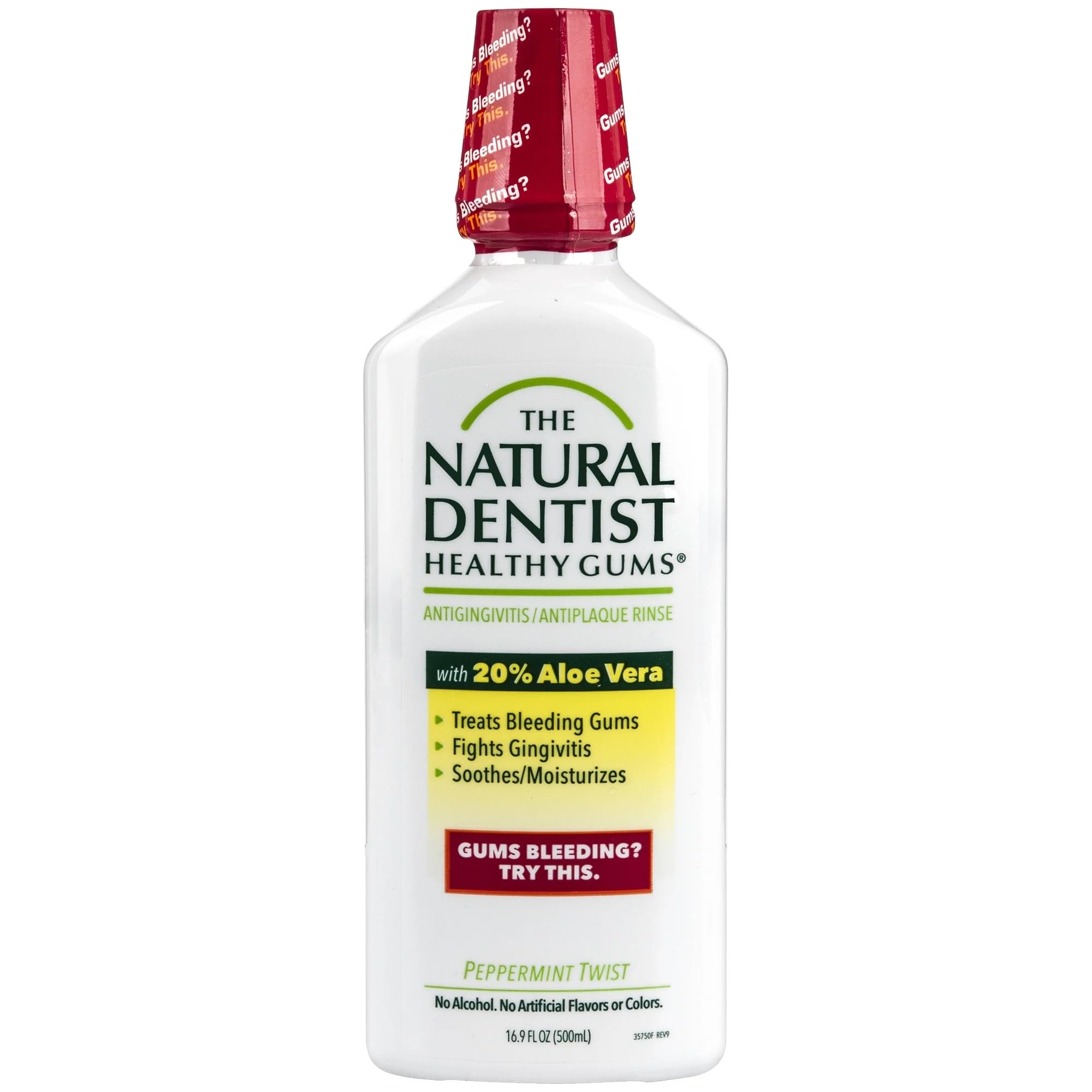 The Natural Dentist enjuague bucal menta 16oz, promueve encías saludables y aliento fresco.