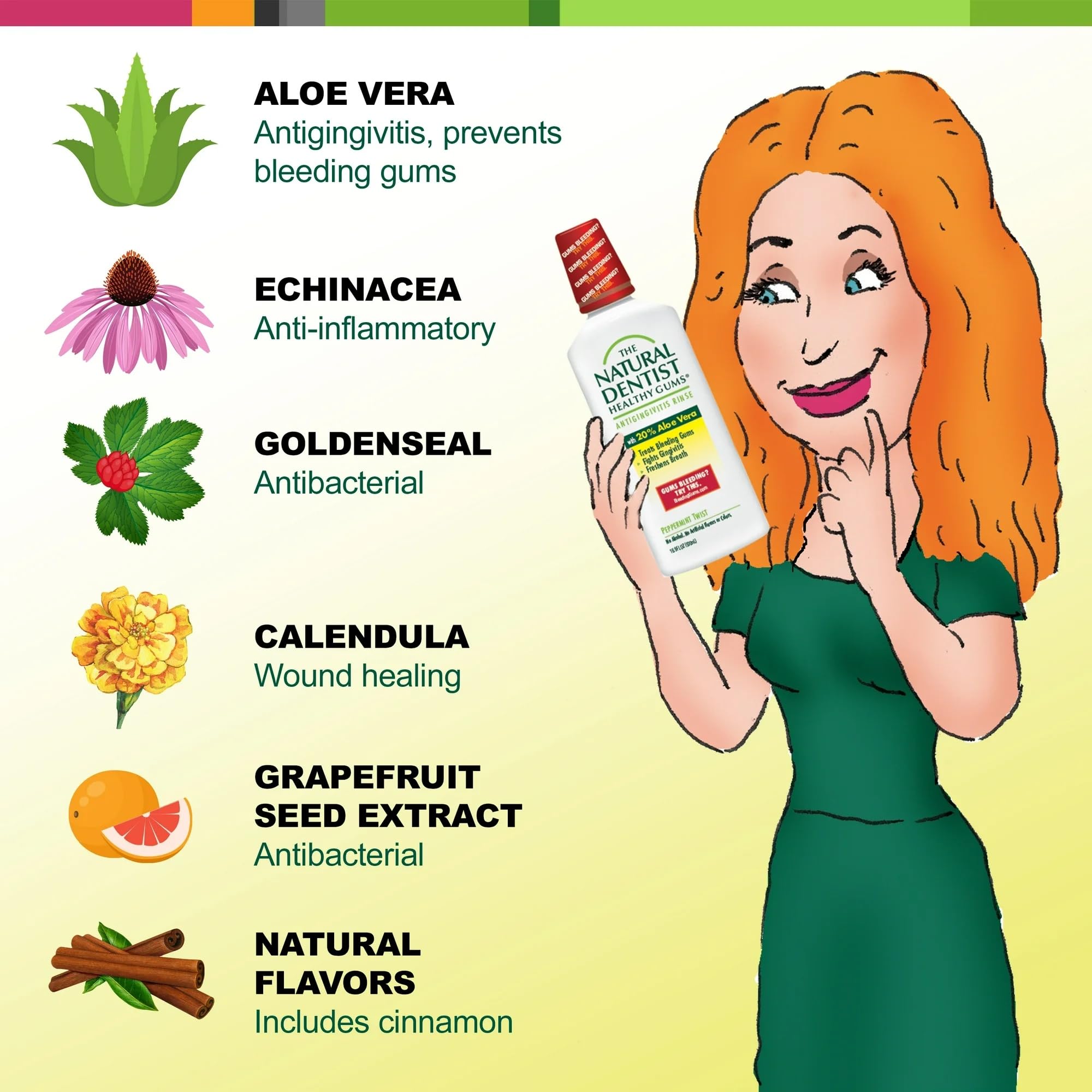 Enjuague bucal The Natural Dentist aroma menta fresco y limpieza suave.