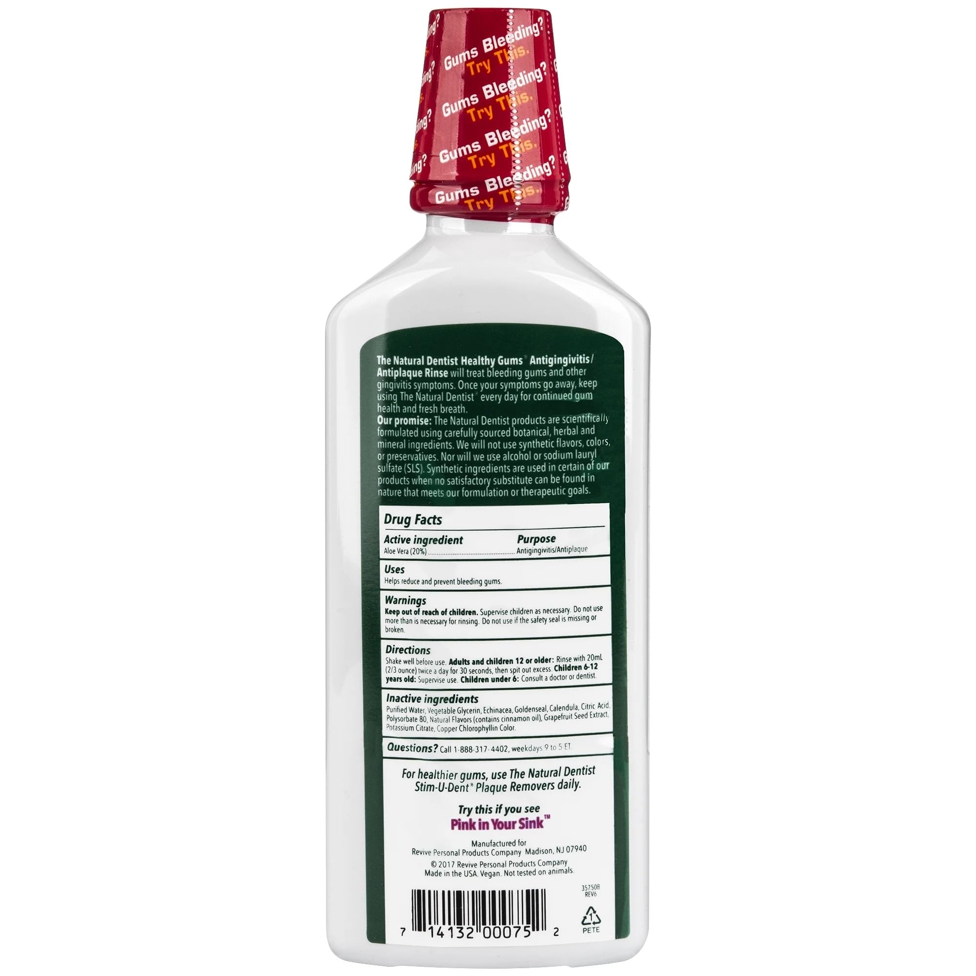 Enjuague bucal The Natural Dentist, sabor menta suave, ideal para higiene diaria.