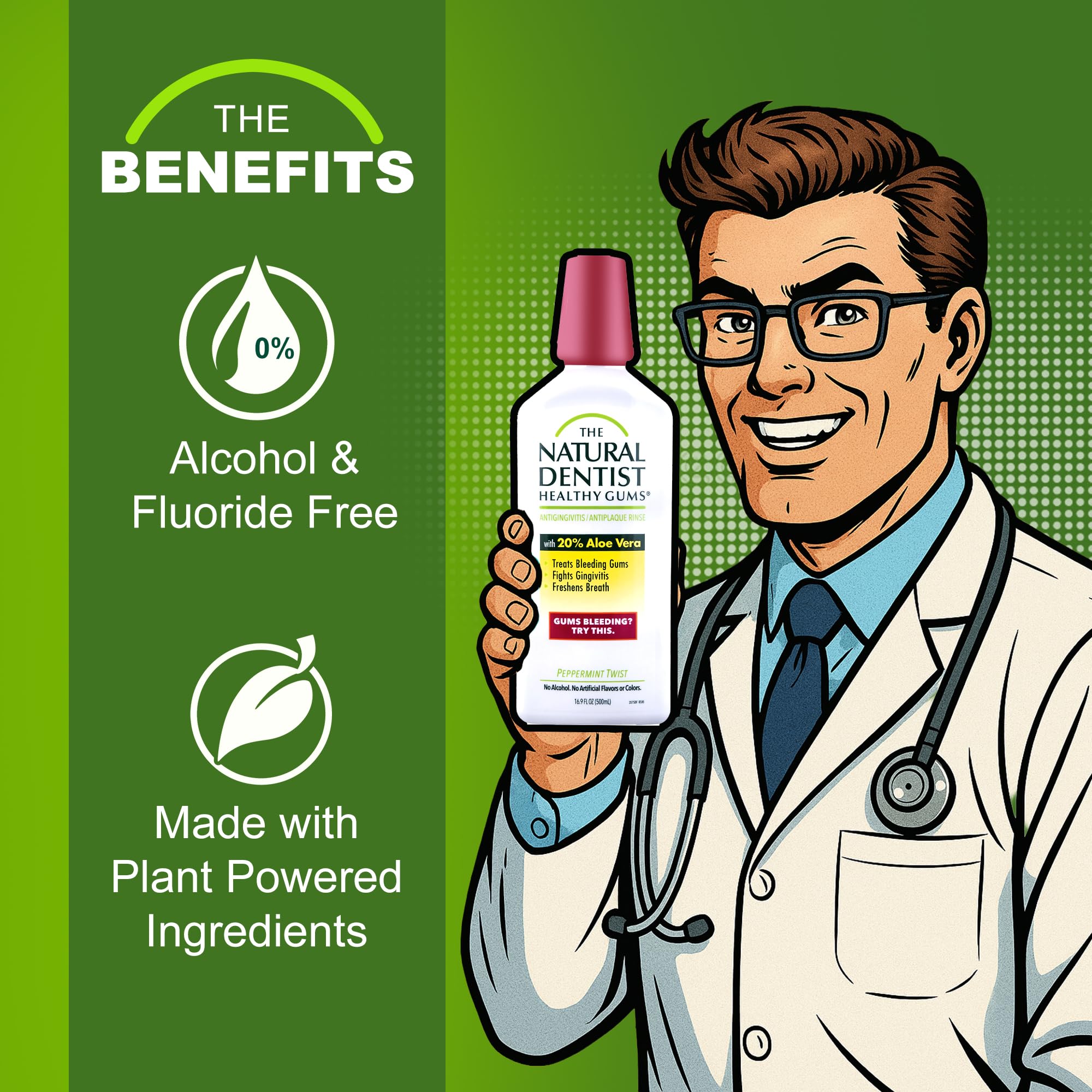 The Natural Dentist Peppermint Twist, etiqueta clara, aroma mentolado suave para aliento fresco.