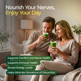 Mezcla The Nerve Brand Neuropathy Superfood Blend en agua, sabor cítrico agradable.