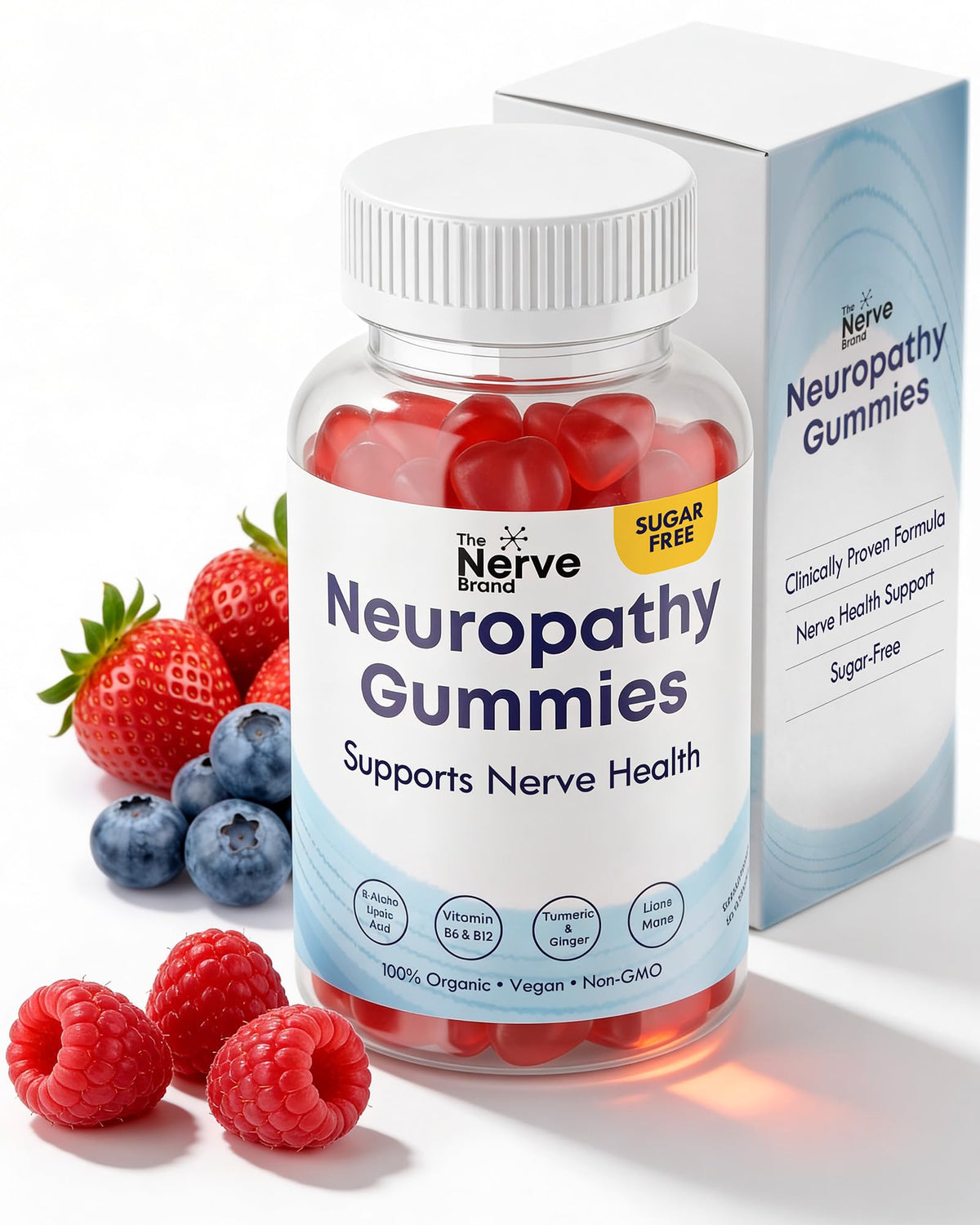 The Nerve Brand gomitas en botella para neuropatía, apoyo diario a la salud nerviosa.