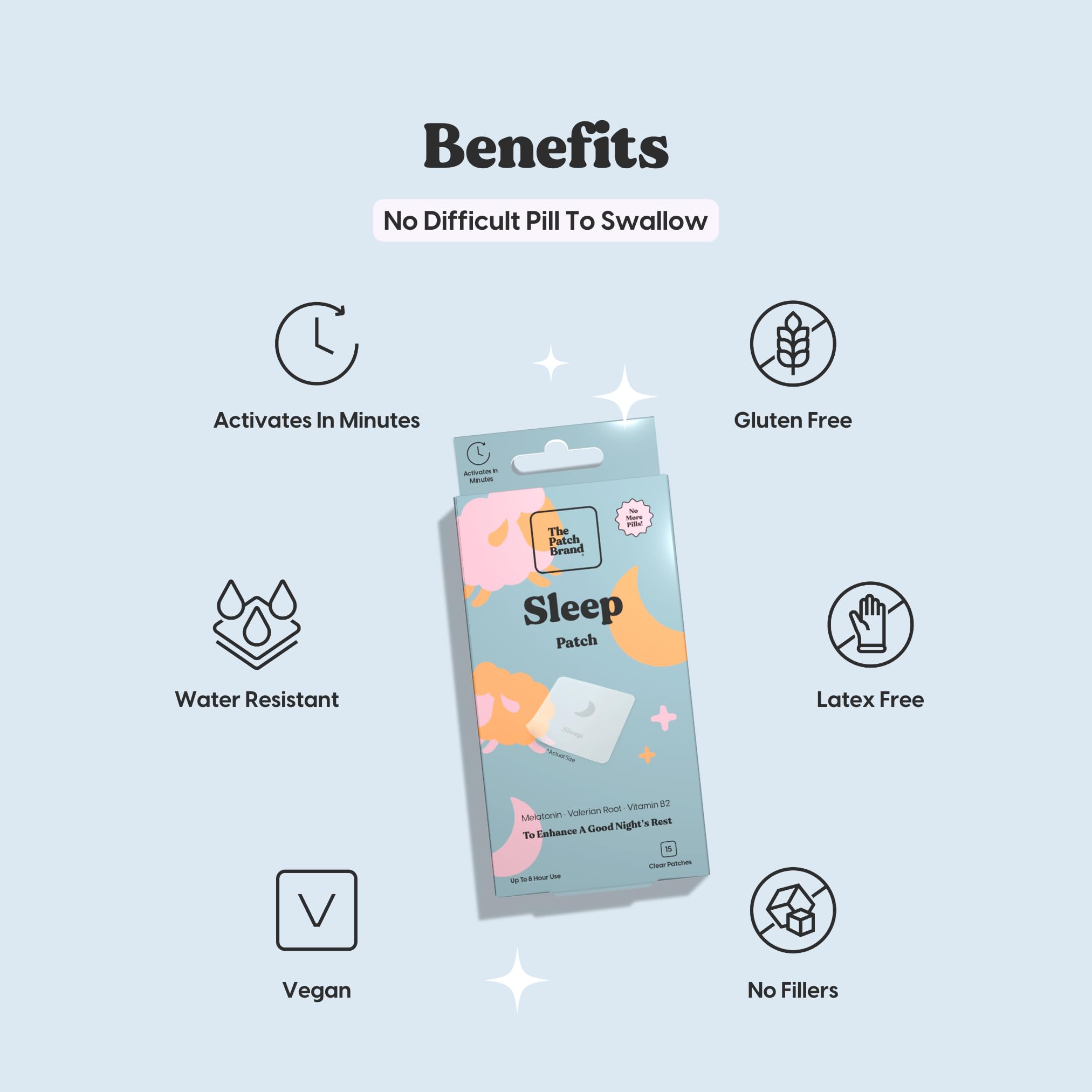 The Patch Brand Sleep Patches: ingredientes vegetales y sin gluten para un enfoque limpio.