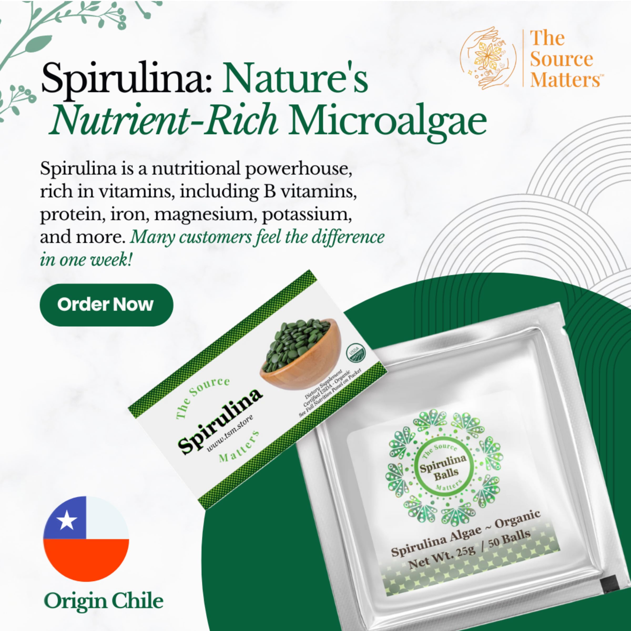THE SOURCE MATTERS espirulina dosis diaria, apoyo para un estilo de vida activo.
