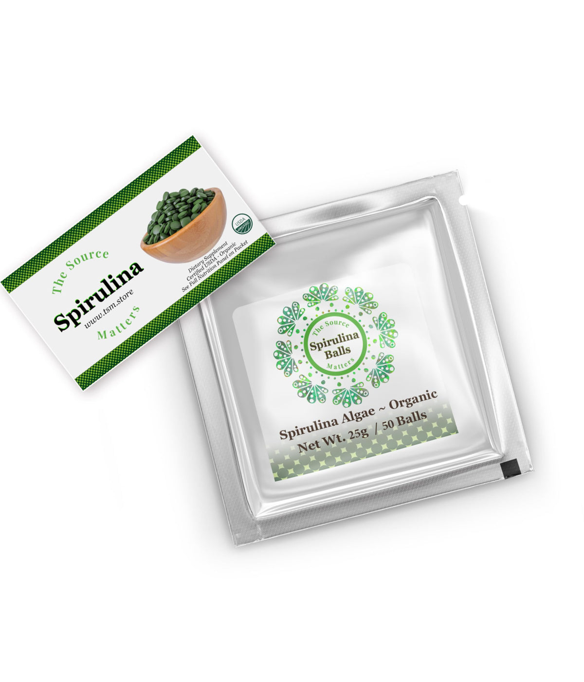 THE SOURCE MATTERS espirulina empaque compacto, ideal para iniciar tu rutina de nutrición.