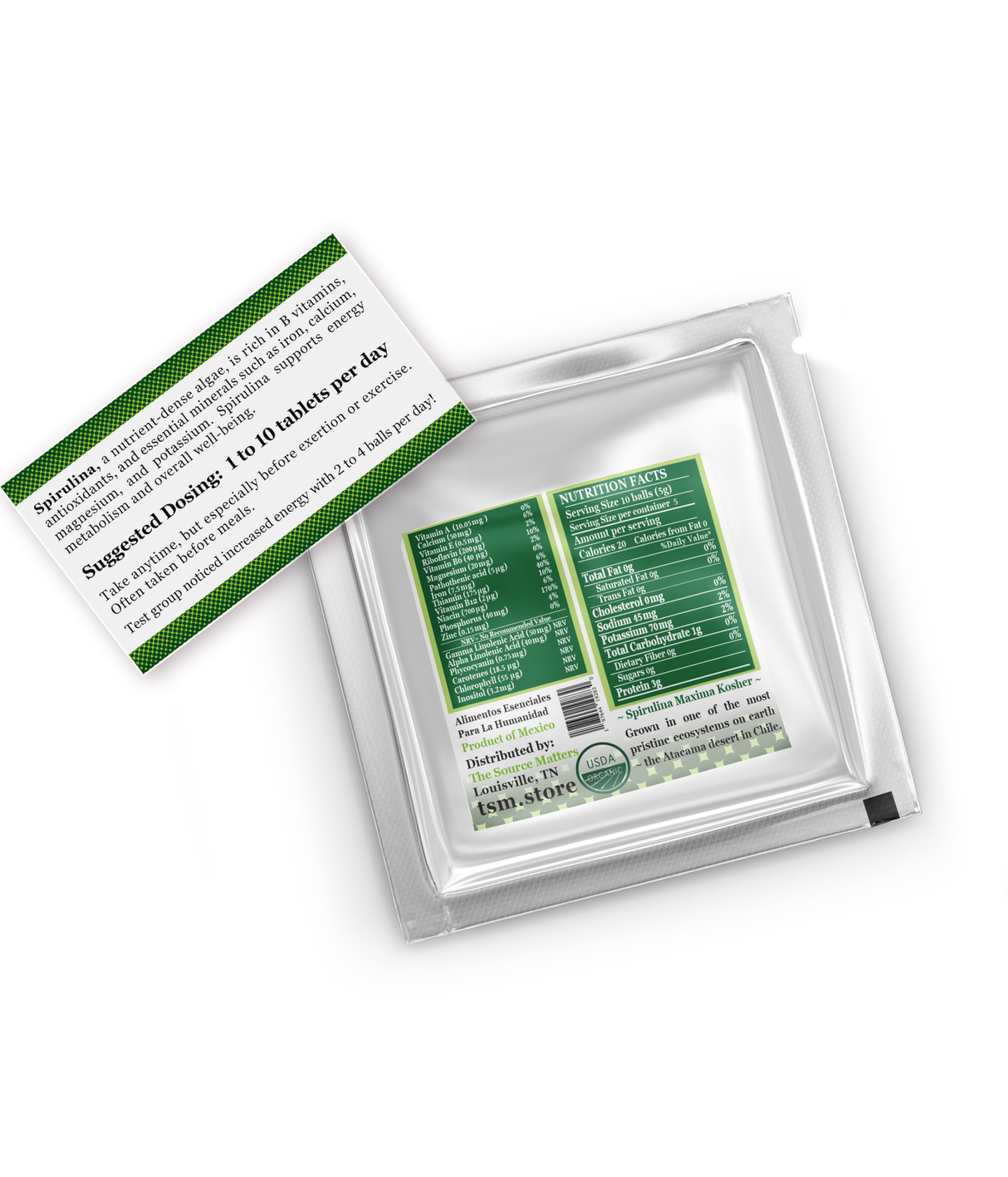 THE SOURCE MATTERS espirulina orgánica sin gluten, opción limpia para tu dieta.