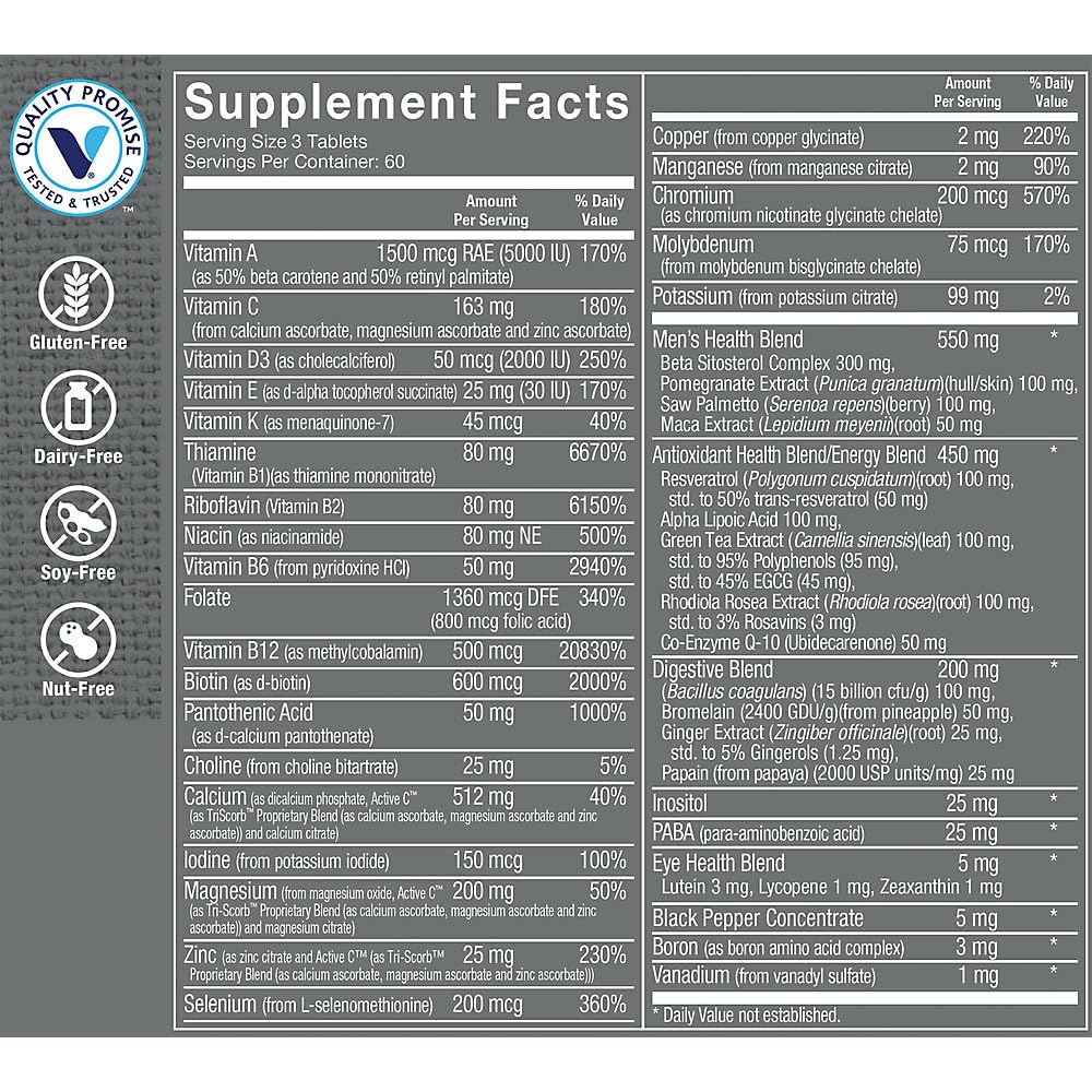 The Vitamin Shoppe Ultimate Man, tabletas para consumo diario y dosificación conveniente
