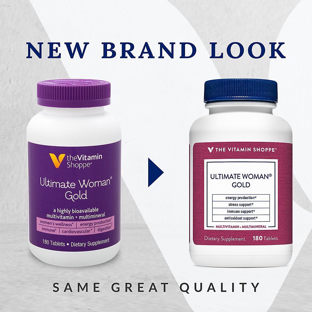 The Vitamin Shoppe Ultimate Woman's Gold etiqueta frontal con información de nutrientes.