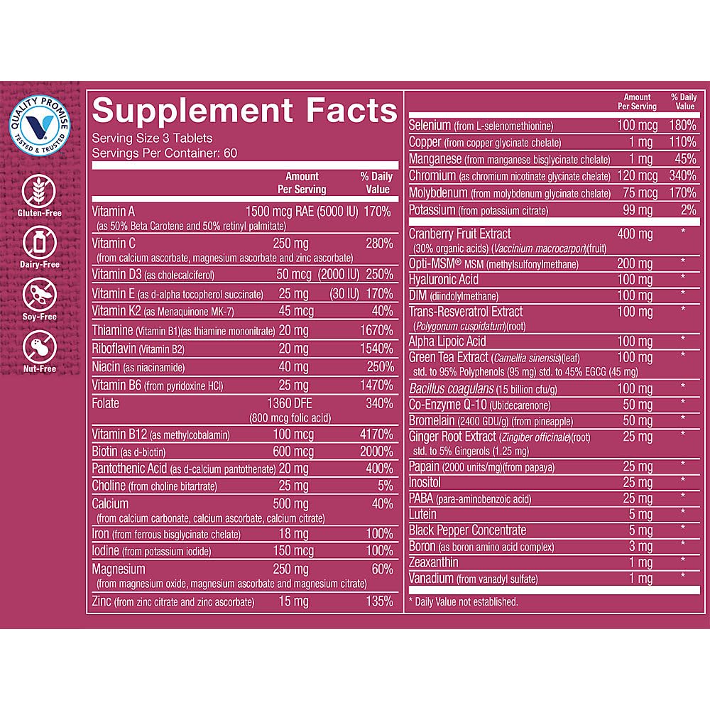 The Vitamin Shoppe Ultimate Woman's Gold tabletas detalle, porción diaria conveniente.