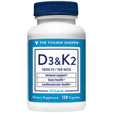 The Vitamin Shoppe Vitamina D3 K2 5000 UI, bote de cápsulas para soporte óseo