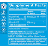 The Vitamin Shoppe Vitamina D3 K2 5000 UI, etiqueta frontal que transmite claridad de uso