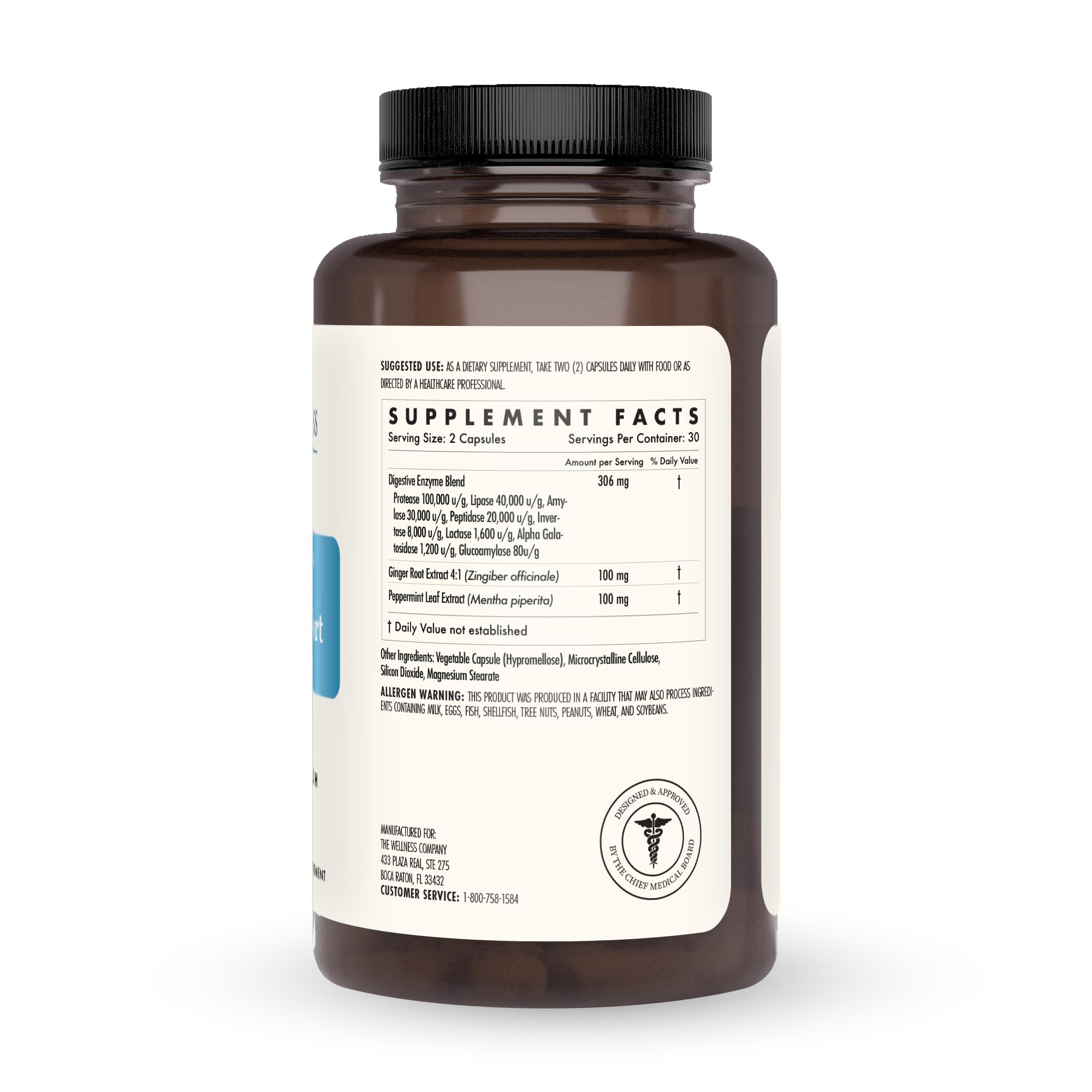 The Wellness Company Confort Digestivo: etiqueta informativa con ingredientes clave