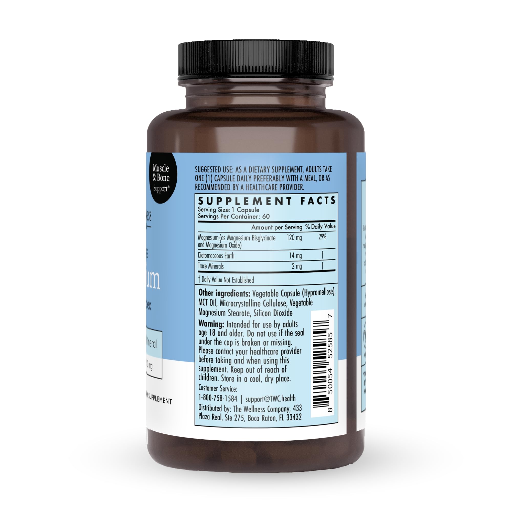 The Wellness Company Magnesium Glycinate Citrate: presentación diaria para comodidad digestiva
