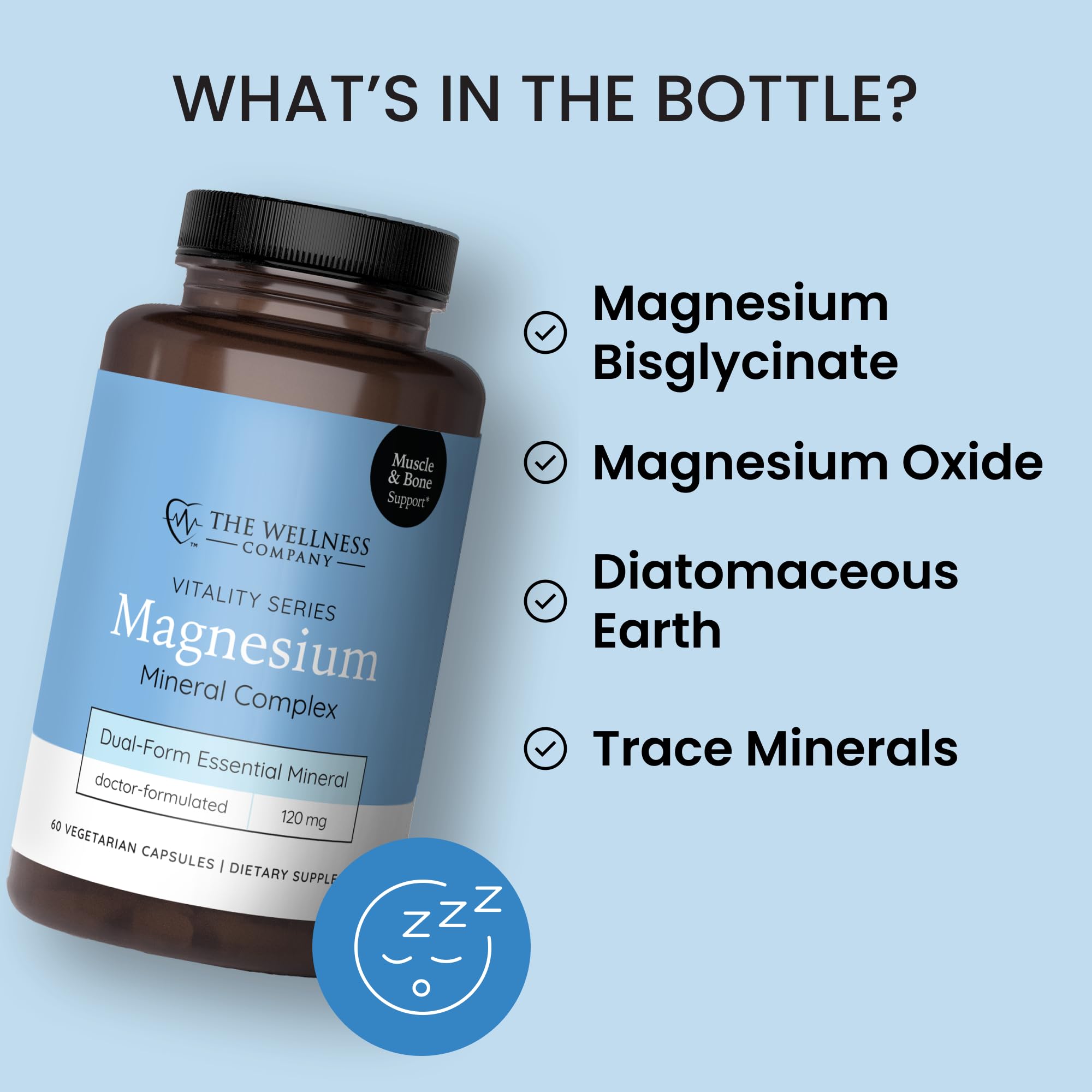 The Wellness Company Magnesium Glycinate Citrate: etiqueta legible que destaca pureza y origen