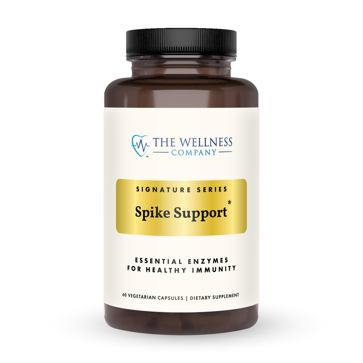 The Wellness Company Spike Support, botella con dosis diaria para uso continuo.