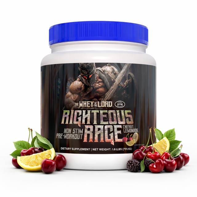 Righteous Rage de The Whey of The Lord, bote frontal, sabor cereza limón para entrenamiento