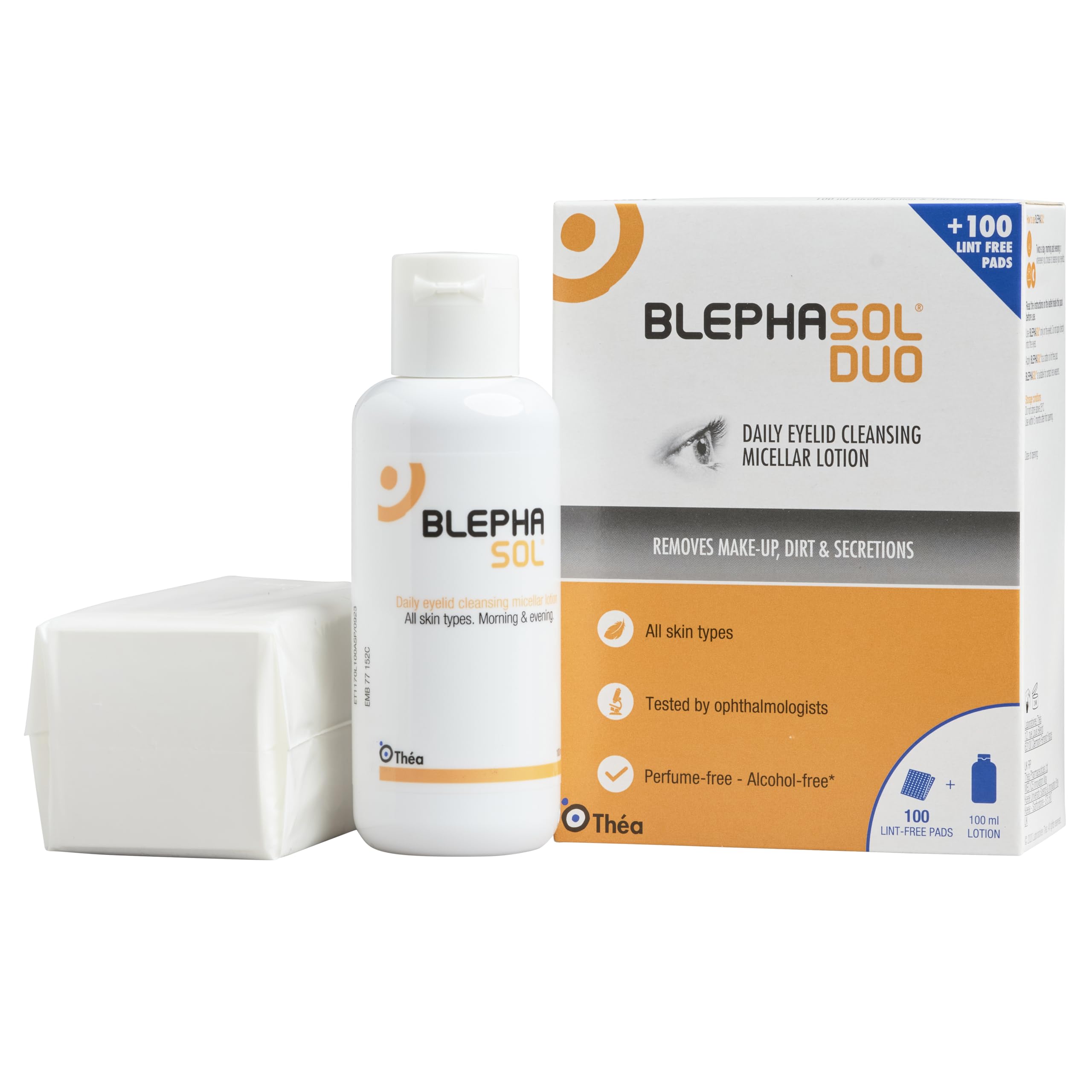 Blephasol Duo: botella para limpieza suave de ojos, ideal para uso diario.